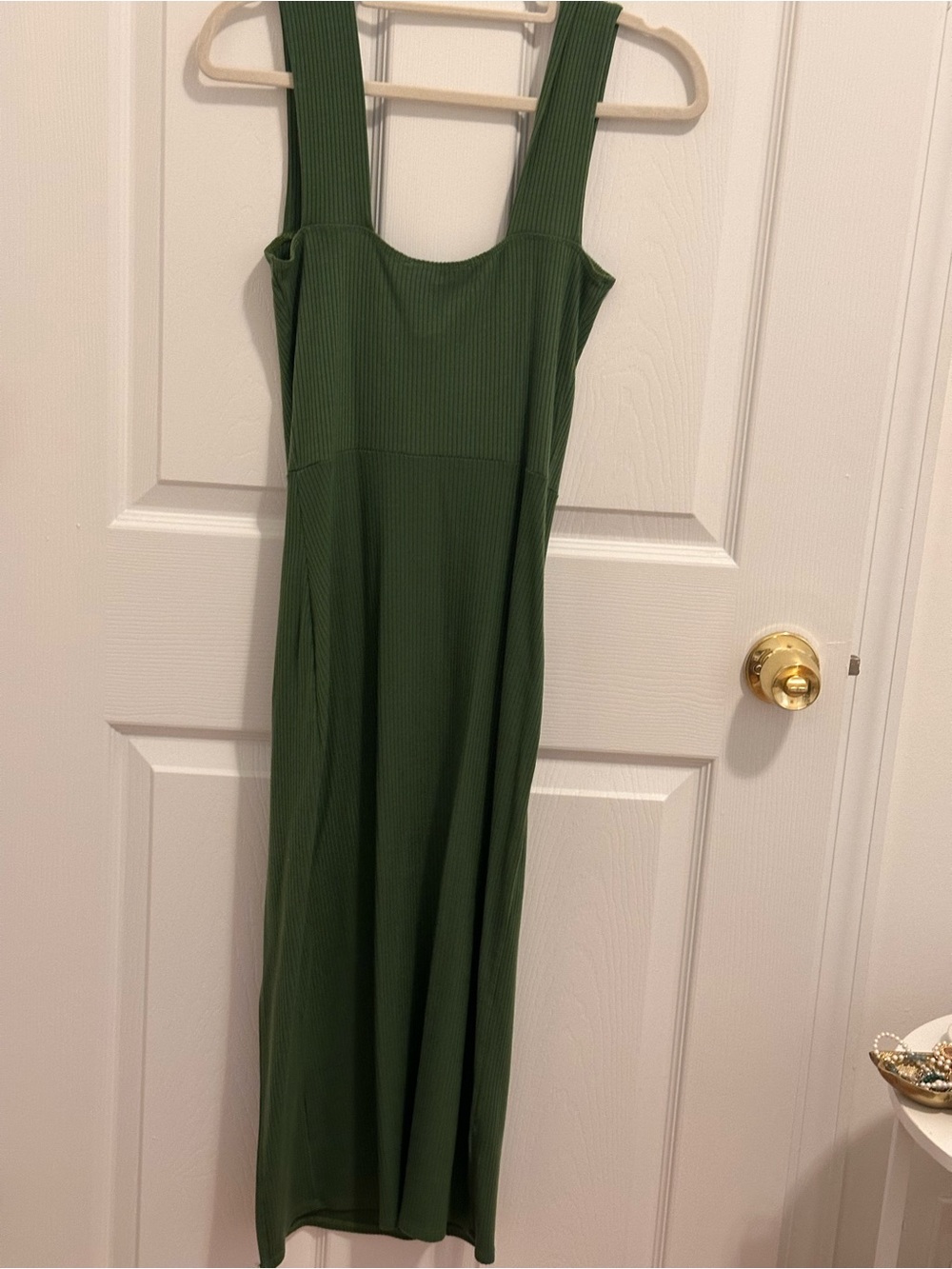 Reformation Olive Ribbed Square-Neck Midi Dress